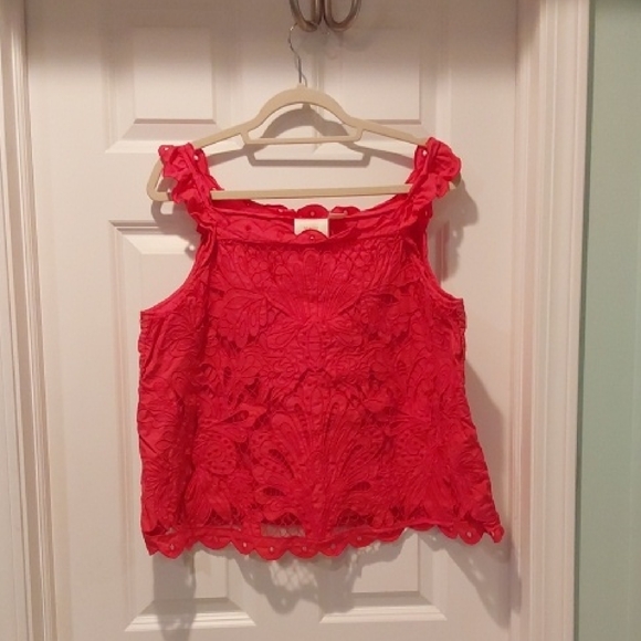 Anthropologie Tops - Anthropologie Red Floral Lace Blouse